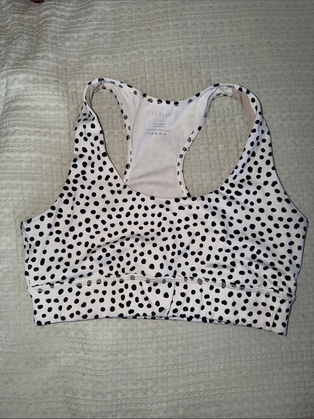 Polka Dot Racerback Sports Bra - White/Black flxxfit